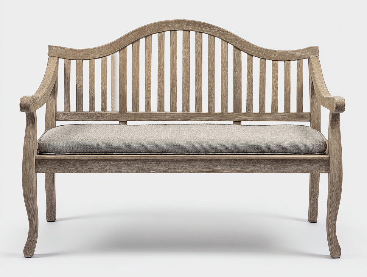 Banc de jardin - Bois-textile - 145x60x90 cm - Bois grisé-Taupe clair - Style campagne