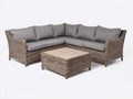 Canapé de jardin - rotin-bois-textile - 245x245x82 cm - taupe-gris-bois naturel - contemporain