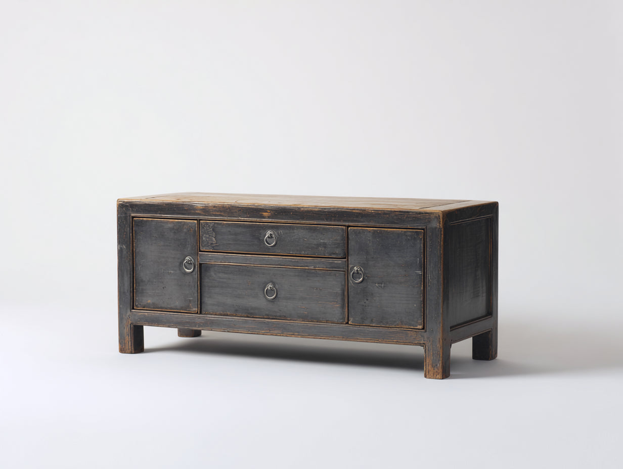 Buffet - bois massif-bois d'ingénierie-métal - 128x42x76 cm - noir vieilli-marron foncé - style rustique