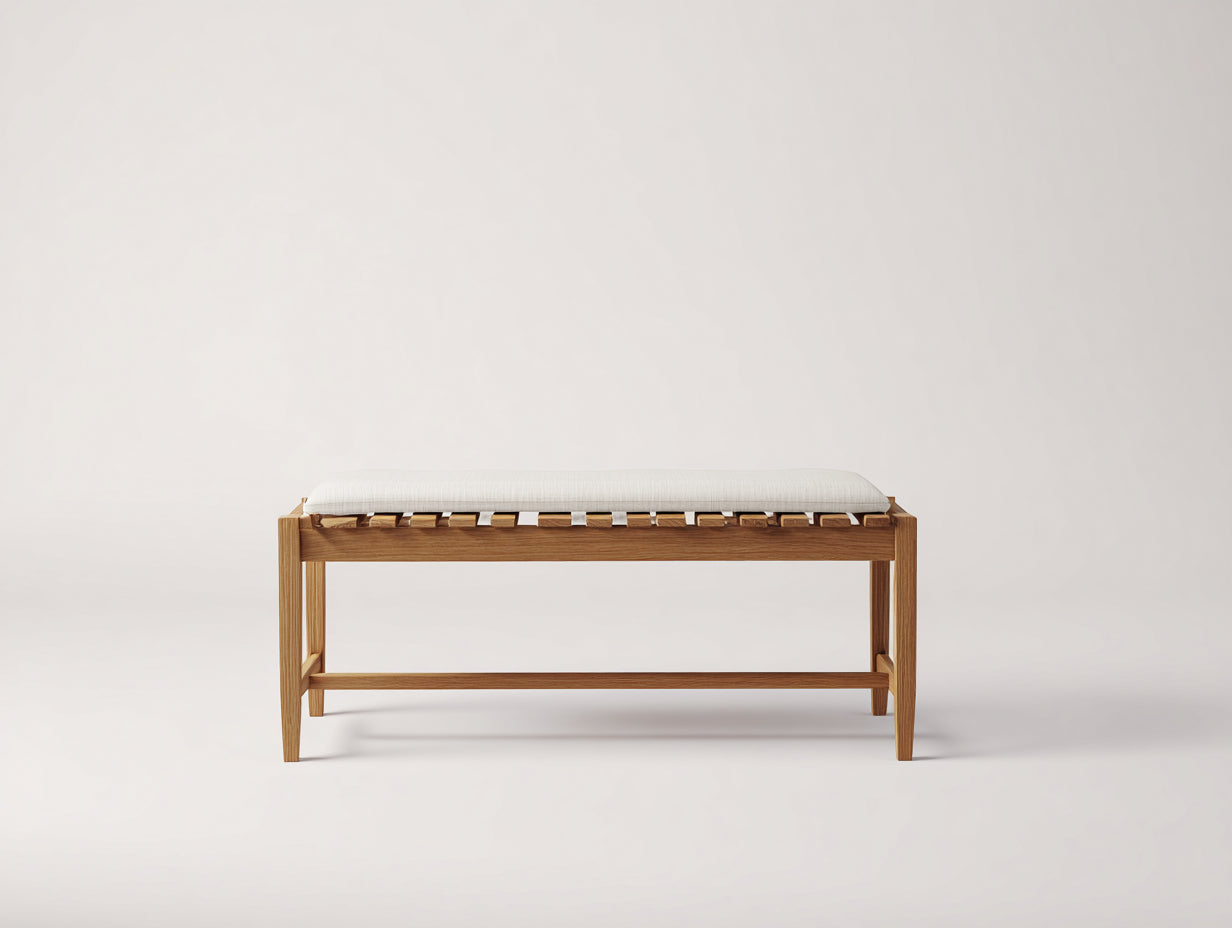 Banc de jardin - bois-tissu - 118x38x45 cm - naturel-blanc - style épuré