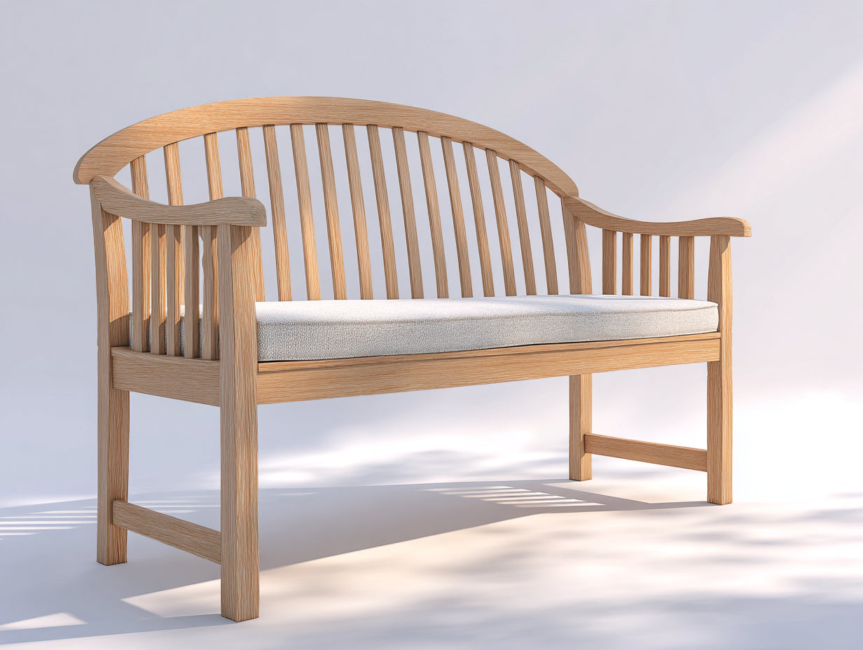Banc de jardin - bois-tissu - 135x56x86 cm - naturel-écru - style romantique