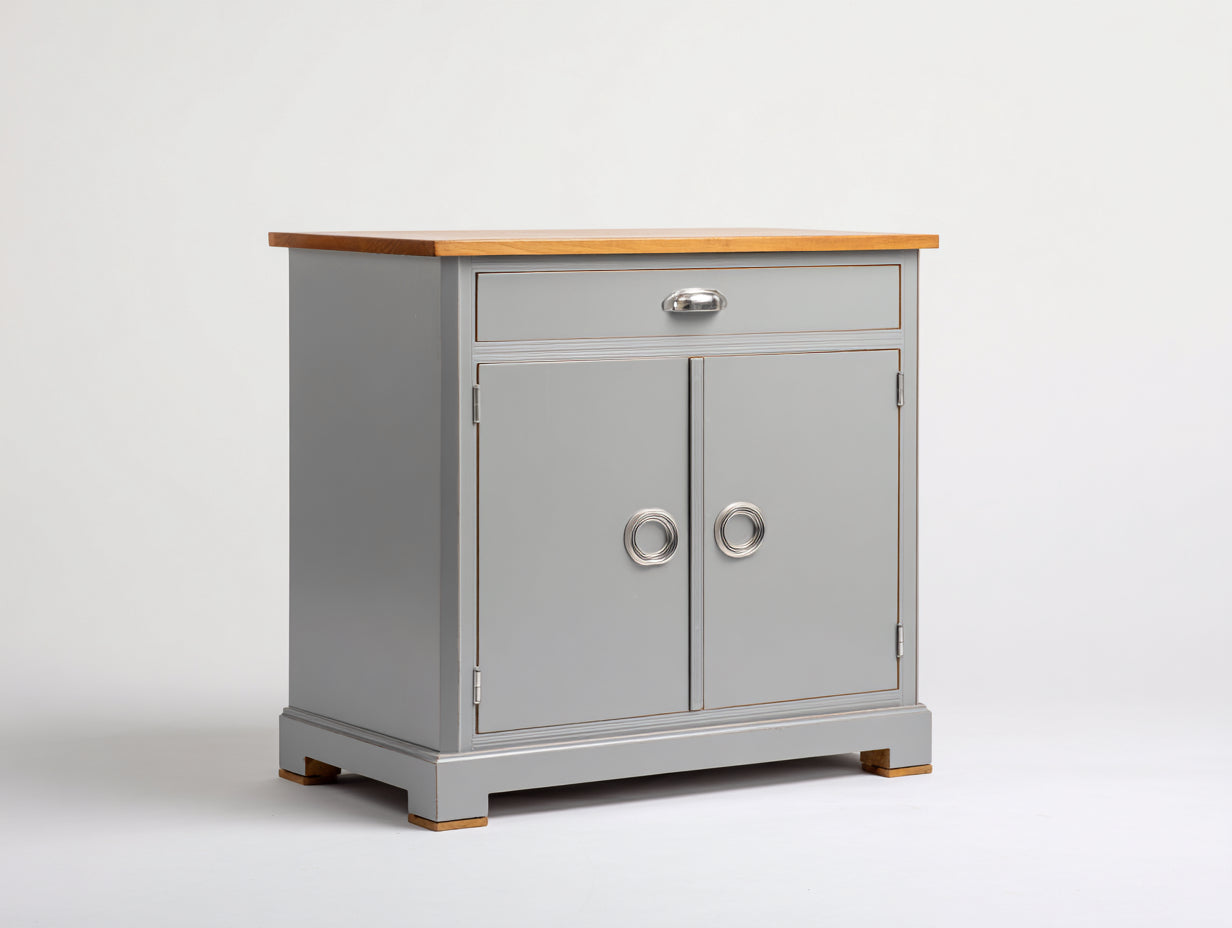 Buffet - bois d'ingénierie-bois massif-métal - 86x39x92 cm - gris clair-naturel - style scandinave