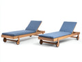 Bain de soleil - Bois-textile - 202x70x82 cm - Bois naturel-Bleu denim-Noir - Style épuré