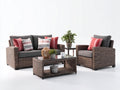 Canapé de jardin - rotin-verre-textile - 215x88x82 cm - marron foncé-gris anthracite-transparent-noir - contemporain