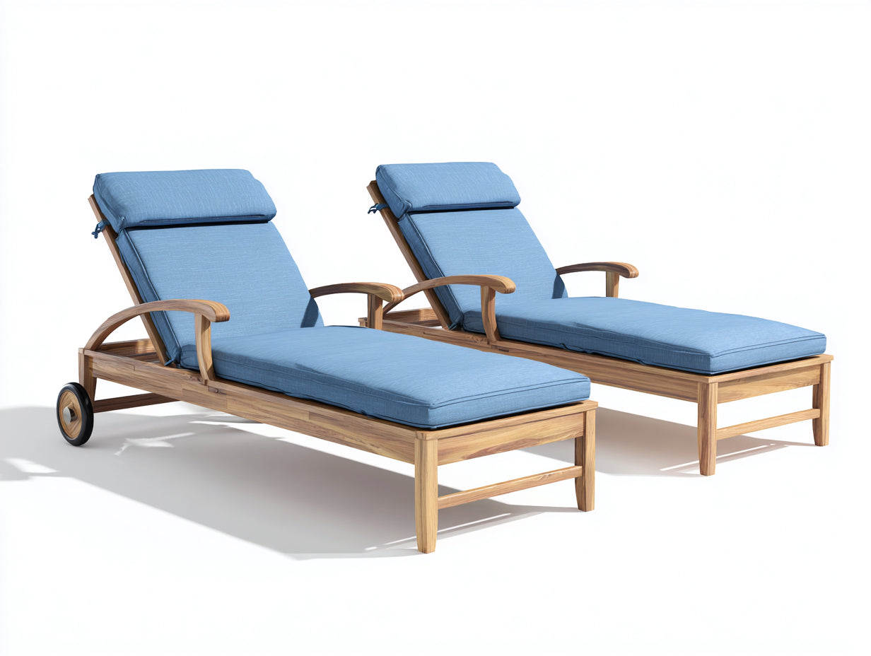 Bain de soleil - Bois-textile - 200x74x88 cm - Bois naturel-Bleu clair-Noir - Style contemporain