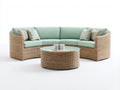 Canapé de jardin - rotin-verre-textile - 300x110x82 cm - beige naturel-vert d'eau-transparent - style bord de mer