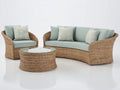 Canapé de jardin - rotin-verre-textile - 235x100x84 cm - beige naturel-vert d'eau-transparent - style bord de mer