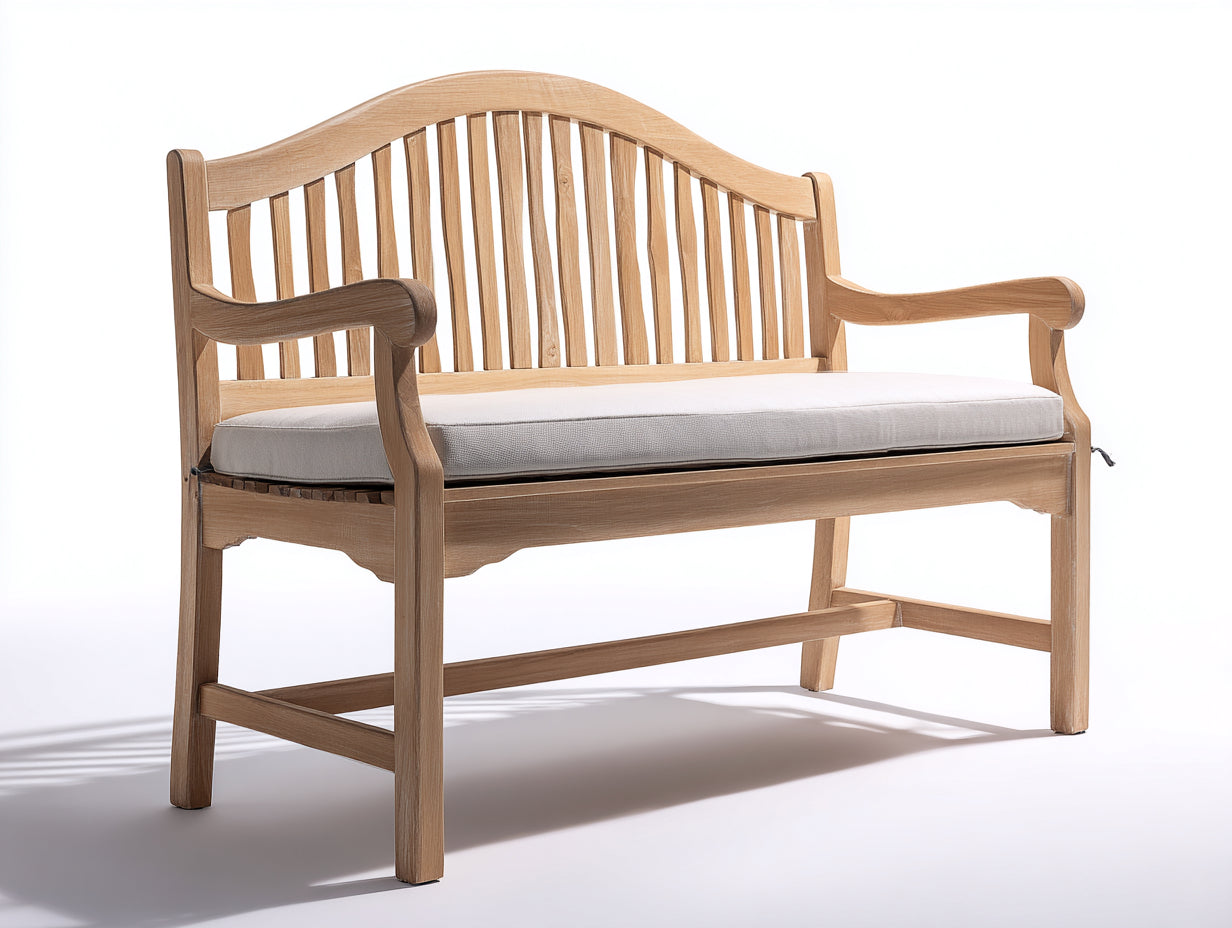 Banc de jardin - bois-tissu - 132x57x89 cm - naturel-blanc cassé - style classique