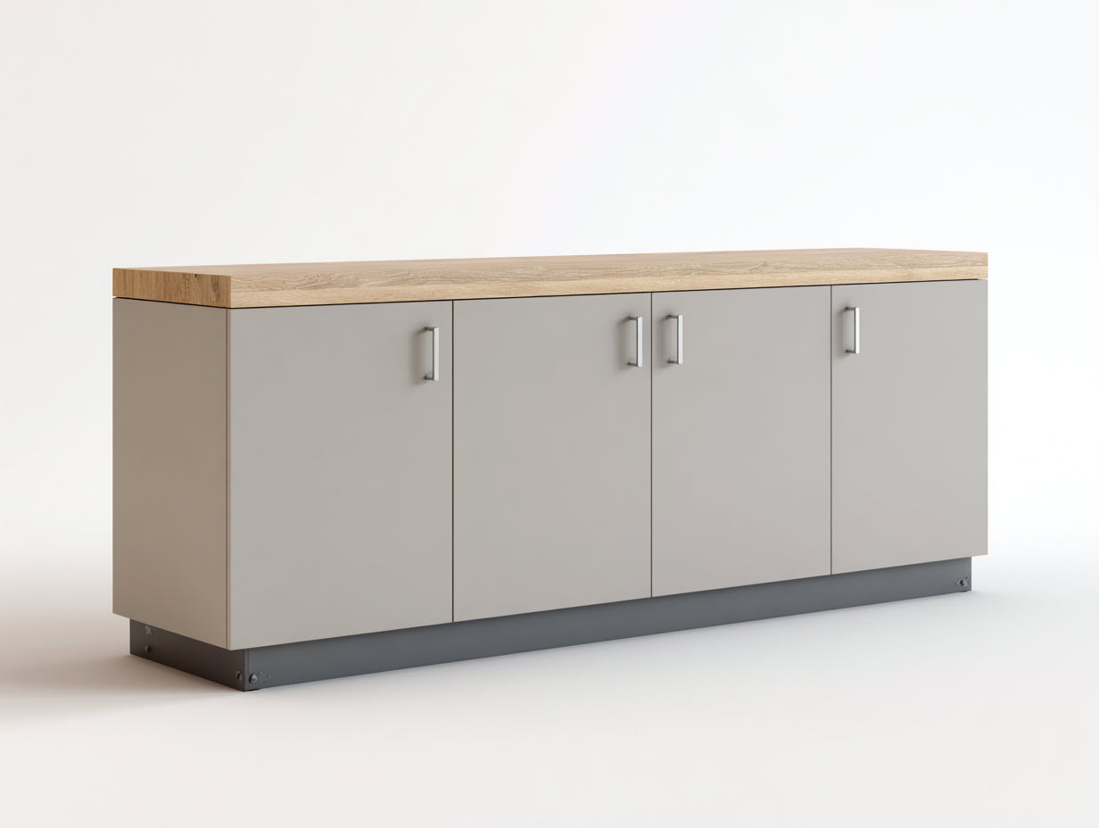 Buffet - bois-MDF-métal - 172x42x78 cm - gris-marron-argenté - style contemporain