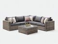 Canapé de jardin - rotin-verre-textile - 245x245x82 cm - taupe-gris foncé-transparent - contemporain